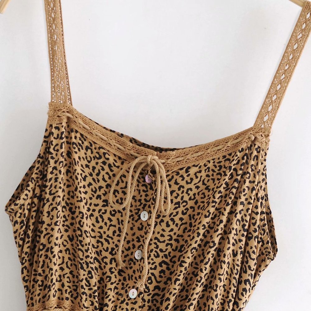 New Boho Saphari Leopard Maxi Sundress Dress - Picture 9 of 12
